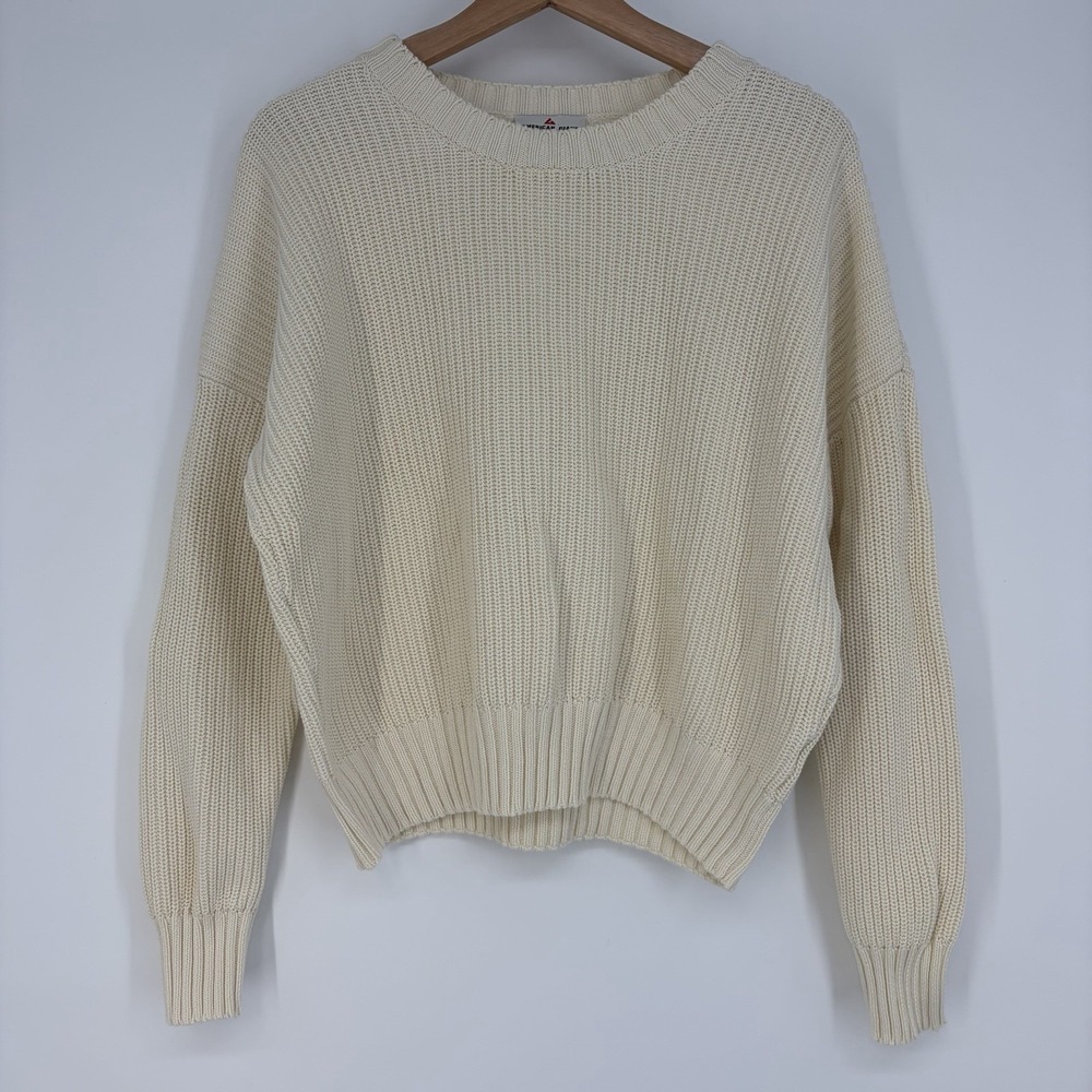 American Giant Sweater Women M Cream Fisherman Minimalist Cable Knit Timeless